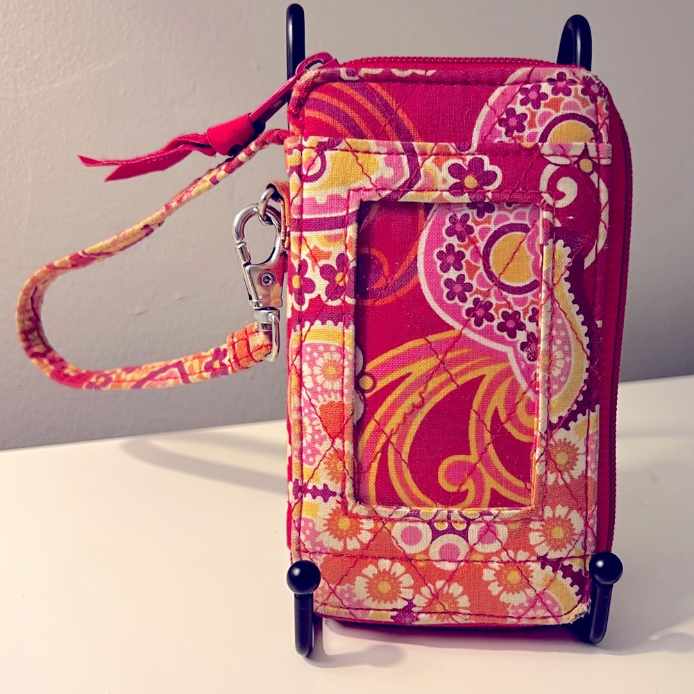 Vera-Bradley wristlet zip-around pink/yellow/orange retired